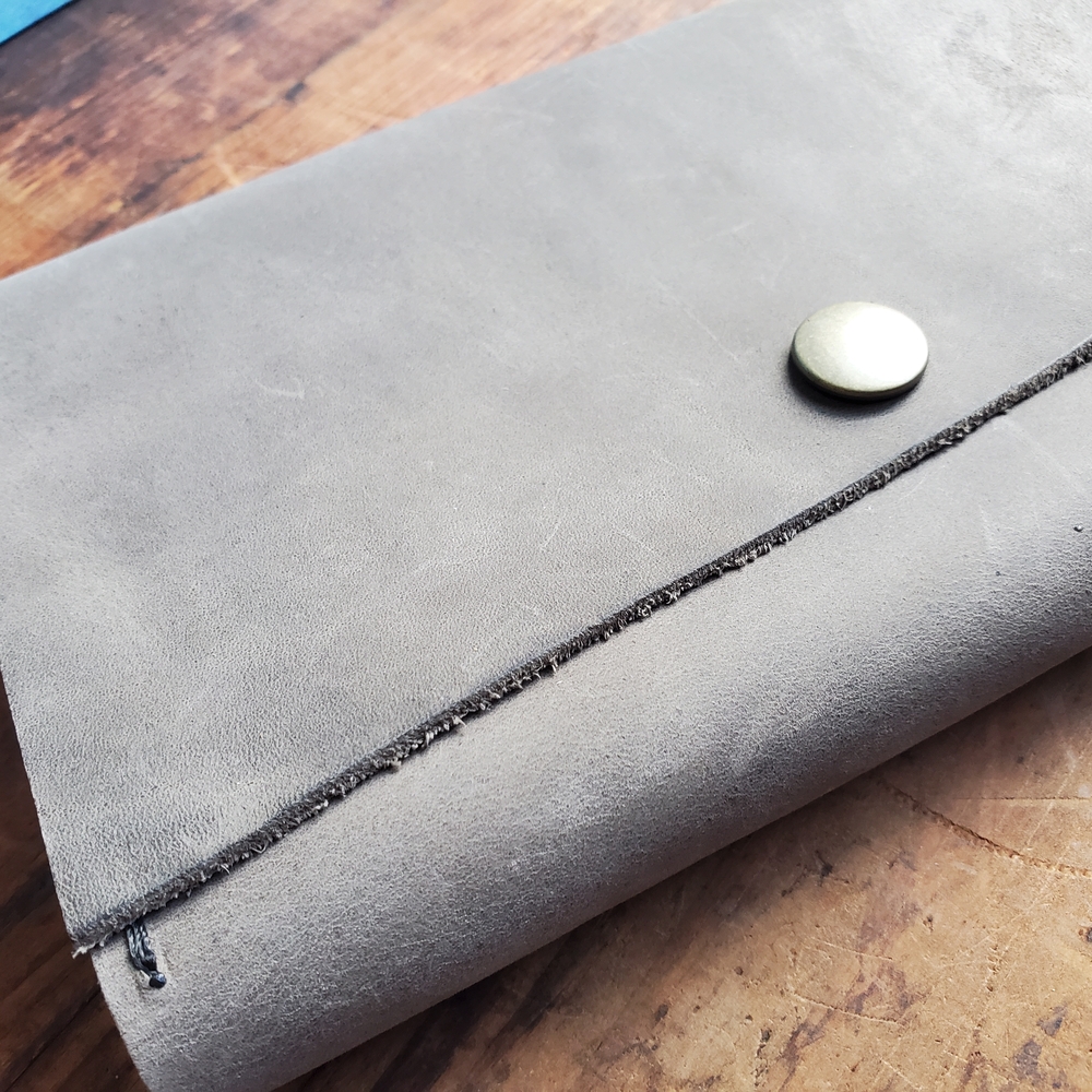 Gray Leather Wallet with Button Closure - Picture 2 of 11